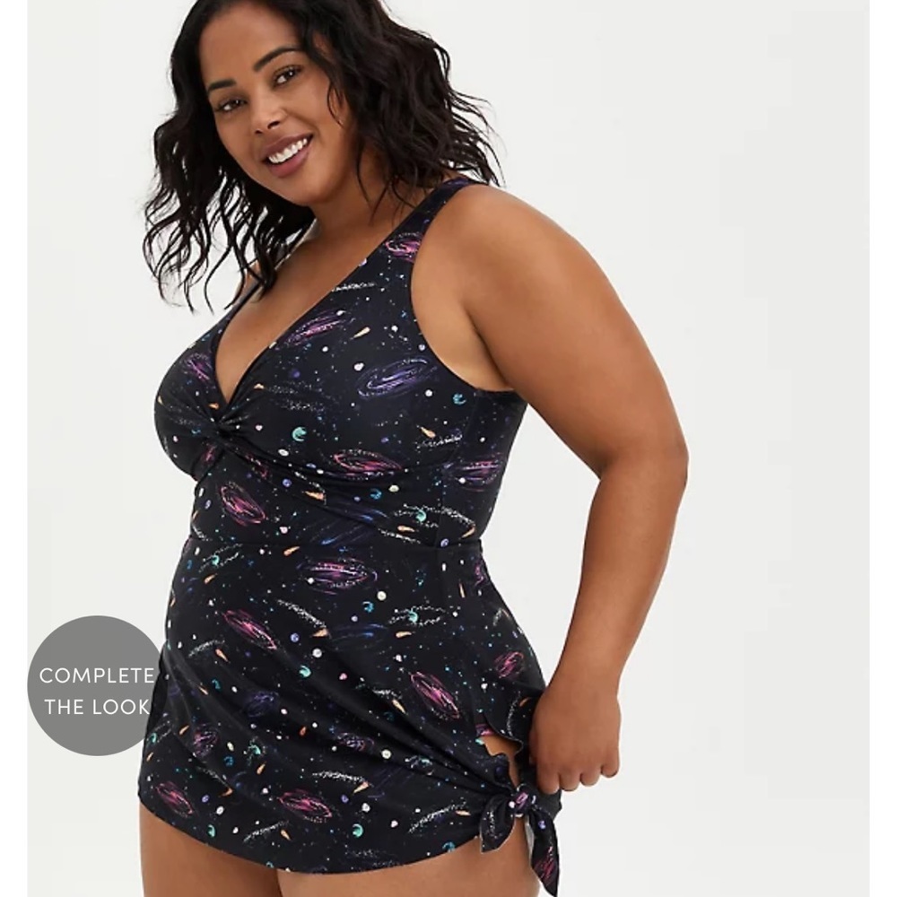 Torrid Galaxy Asymmetrical Tie Swim Dress - Picture 2 of 5